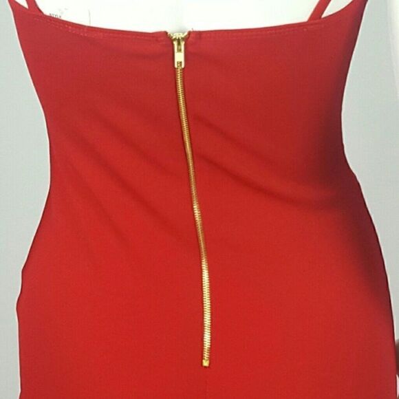 PRIVY Women's Midi Sheath Dress Spaghetti Strap Color Red - Picture 3 of 8